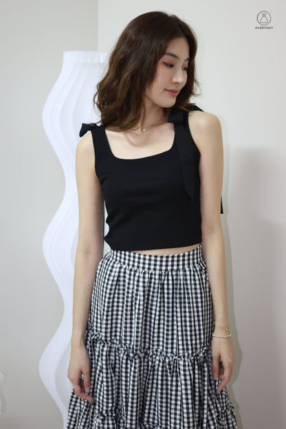 Ammie Self-Tie Mesh Ribbon Top In Black