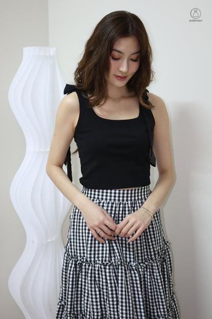 Adora Gingham Layered Pocket Skirt In Black