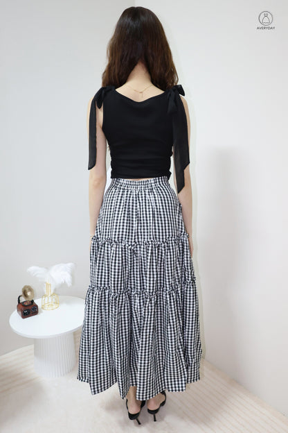 Adora Gingham Layered Pocket Skirt In Black