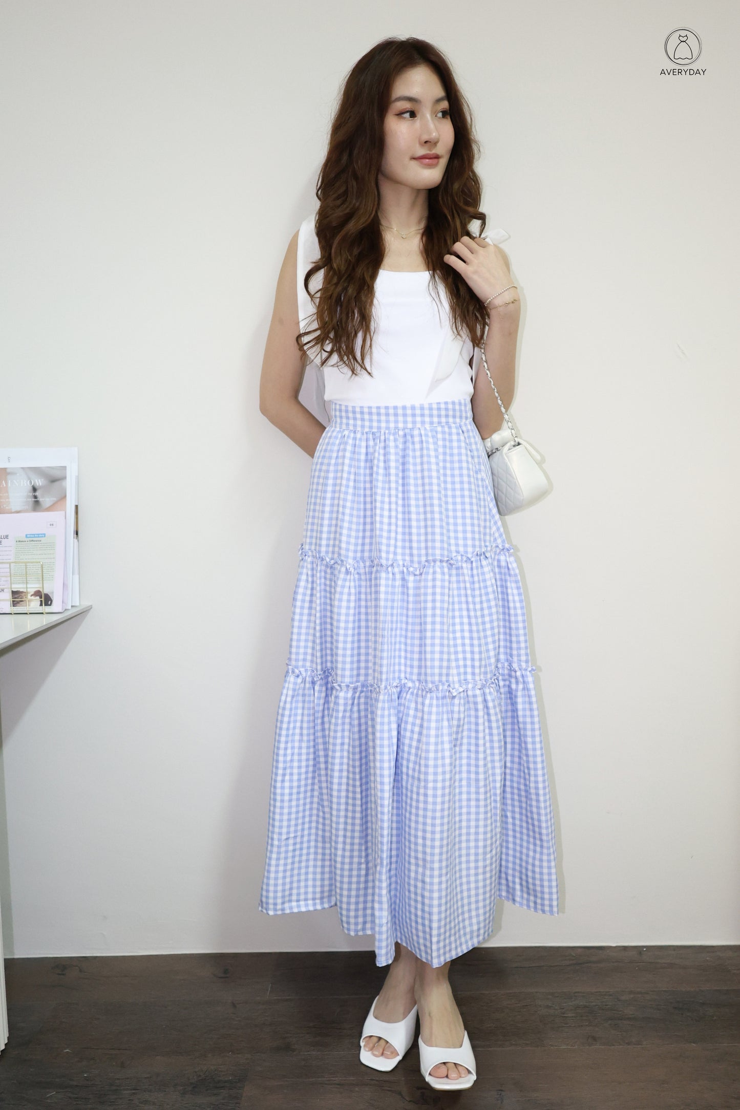 Adora Gingham Layered Pocket Skirt In Blue