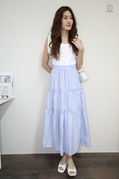 Adora Gingham Layered Pocket Skirt In Blue