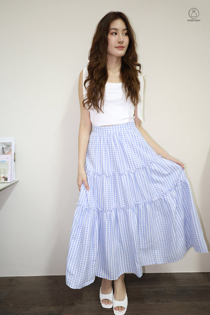 Adora Gingham Layered Pocket Skirt In Blue