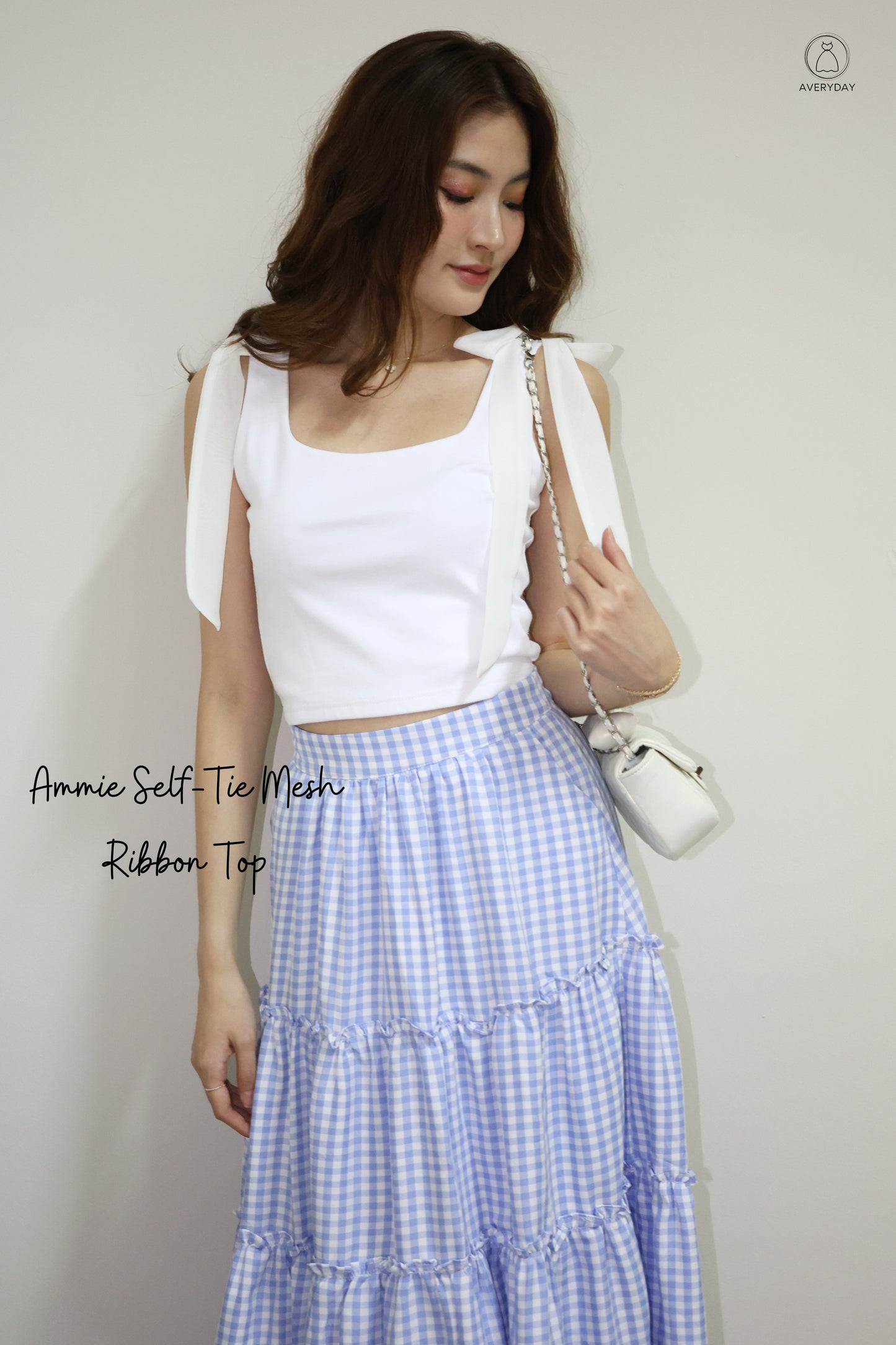 Ammie Self-Tie Mesh Ribbon Top In White