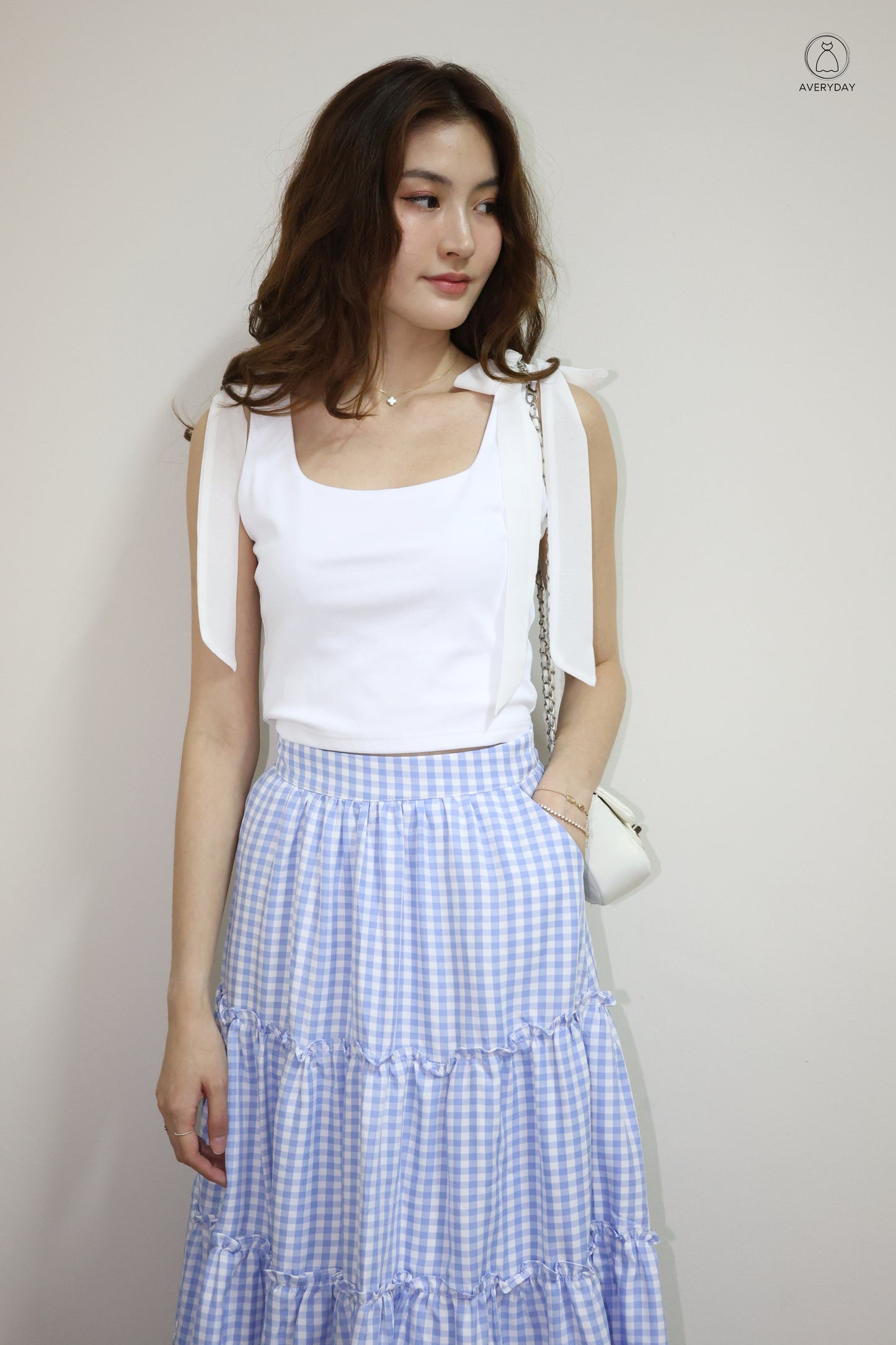 Adora Gingham Layered Pocket Skirt In Blue