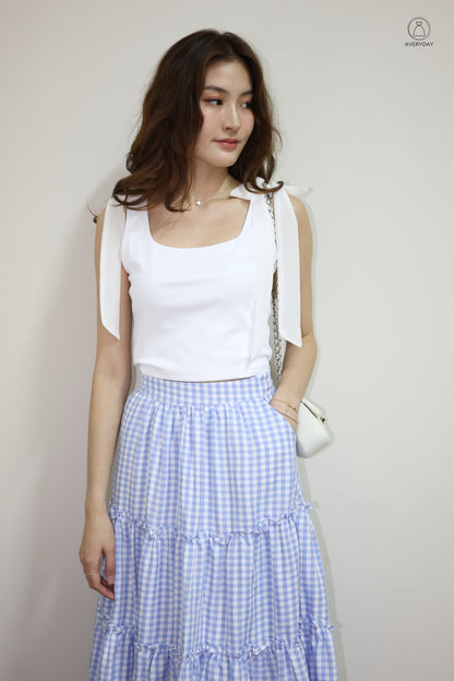 Adora Gingham Layered Pocket Skirt In Blue