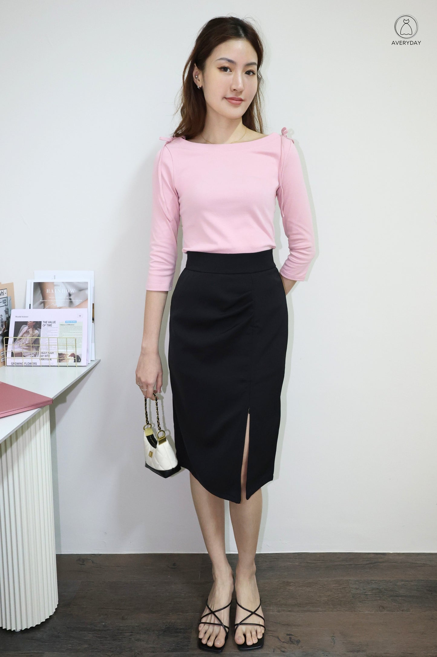 Amaya Ribbon Tie Boatneck Blouse In Pink