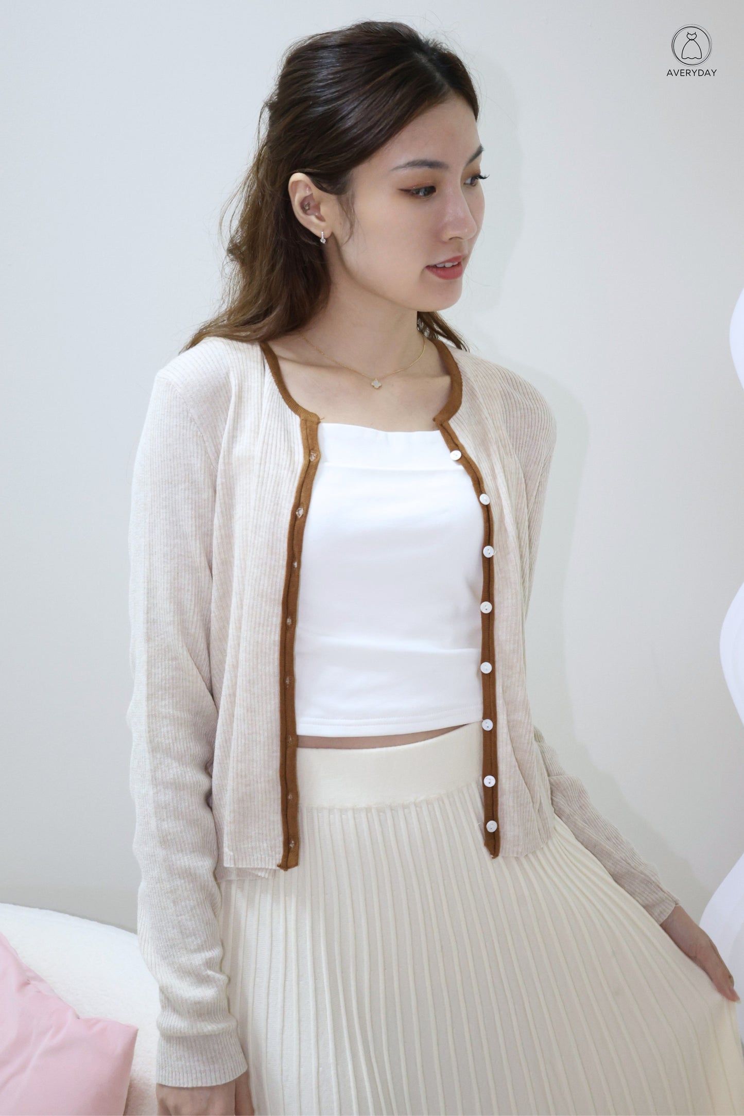 Heidi Contrast  Soft Ribbed Cardigan In Autumn
