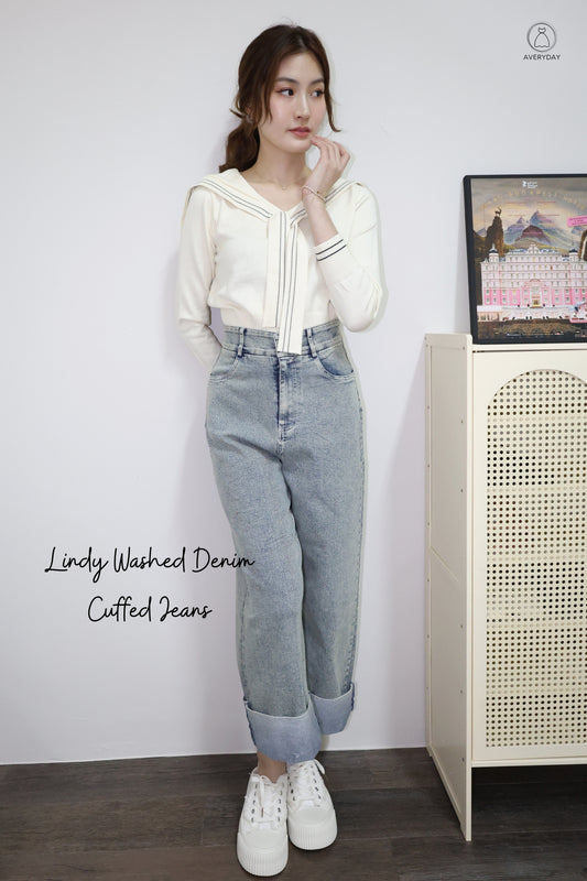 Lindy Washed Denim Cuffed Jeans (Light)