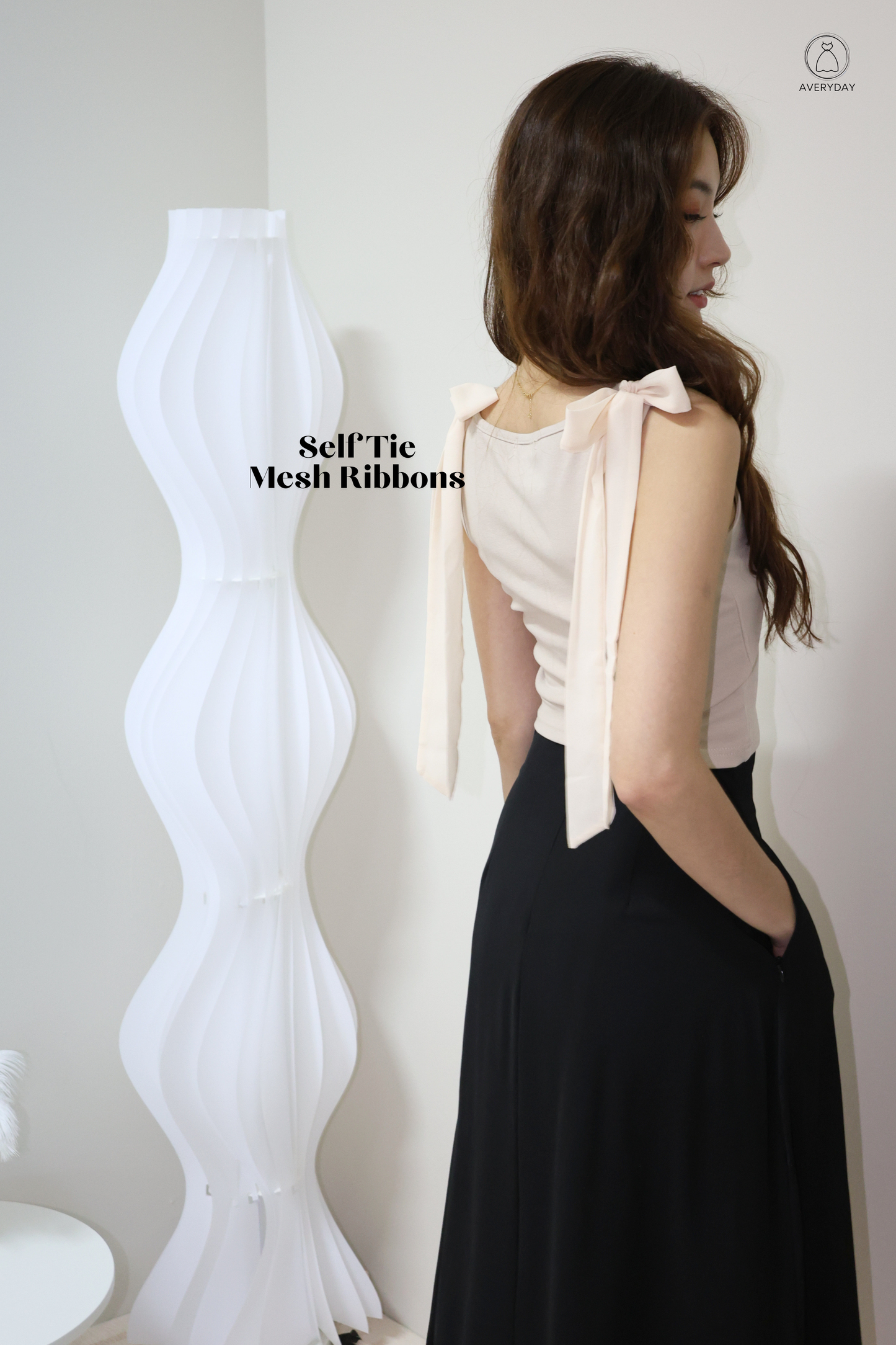 Ammie Self-Tie Mesh Ribbon Top In Taupe