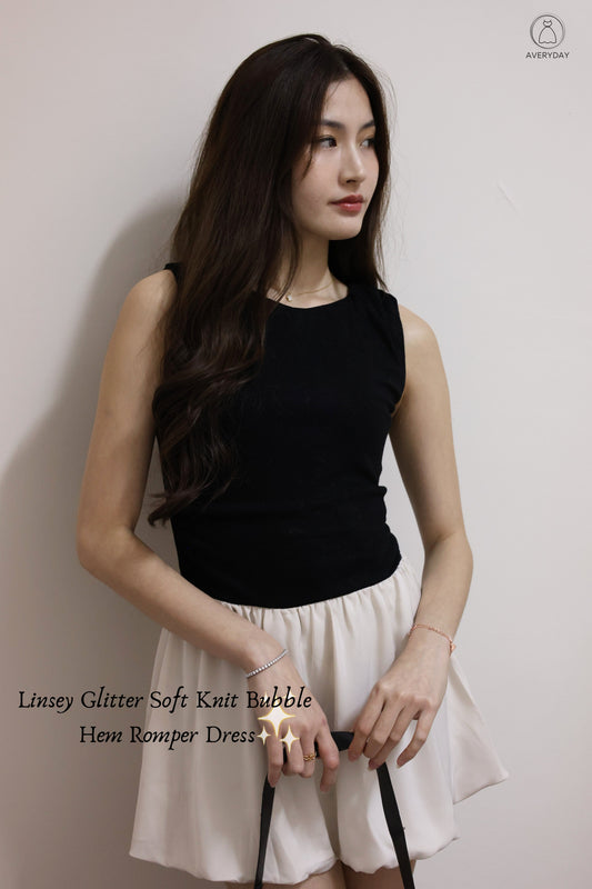 Linsey Glitter Soft Knit Bubble Hem Romper Dress In Champagne