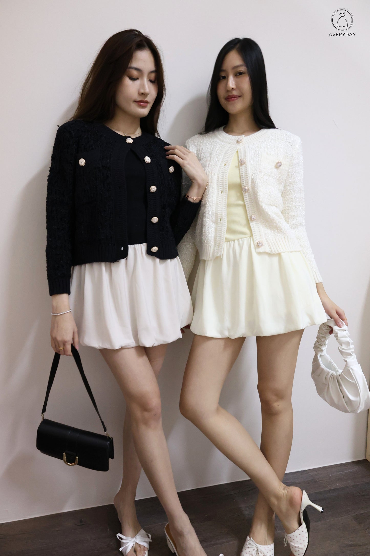 *Premium* Chenise Floral Button Glitter Knit Cardigan In Off White