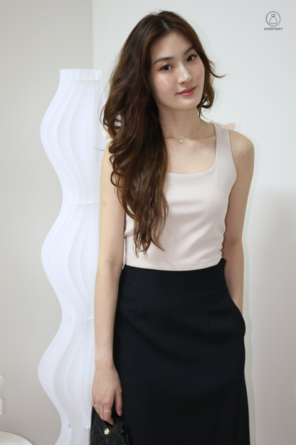 Ammie Self-Tie Mesh Ribbon Top In Taupe