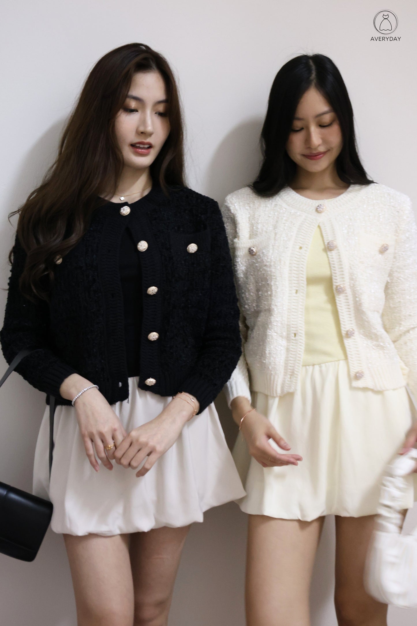 *Premium* Chenise Floral Button Glitter Knit Cardigan In Black