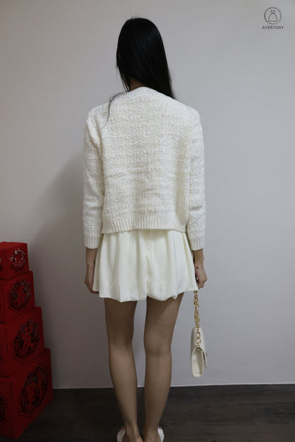 *Premium* Chenise Floral Button Glitter Knit Cardigan In Off White