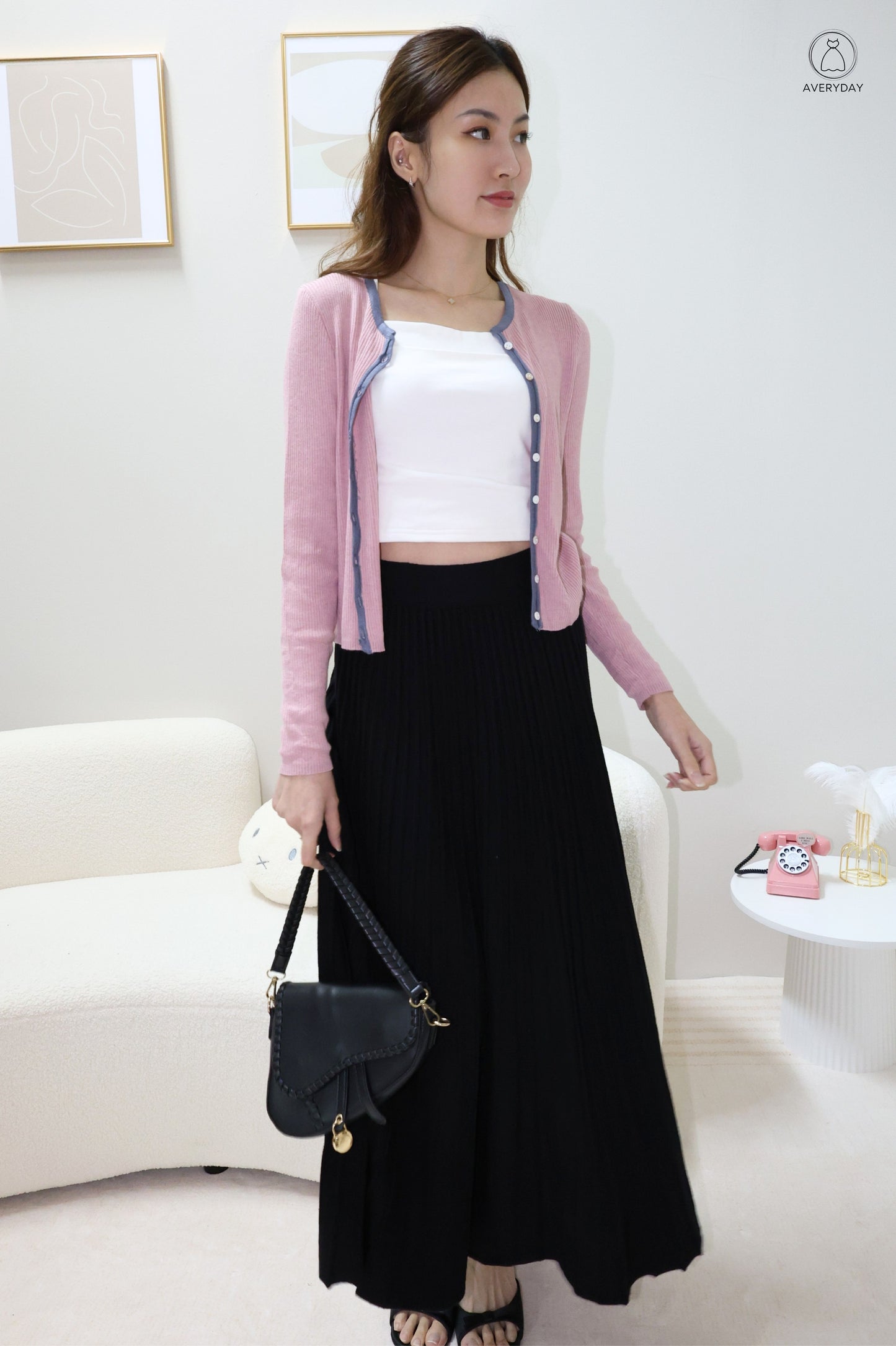 Heidi Contrast  Soft Ribbed Cardigan In Mulberry