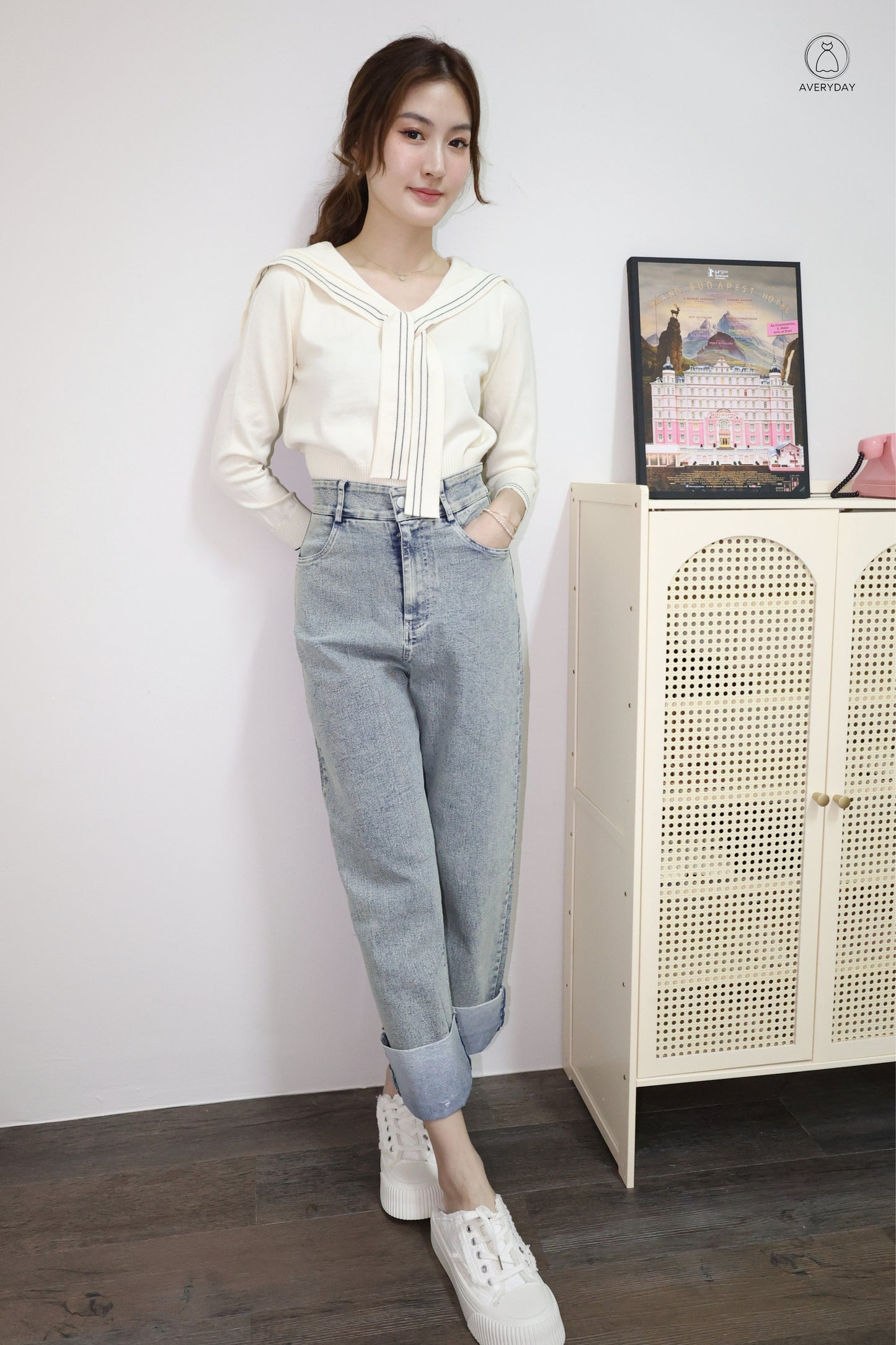 Tayler Nautical Tie Front Knit Top In Cream