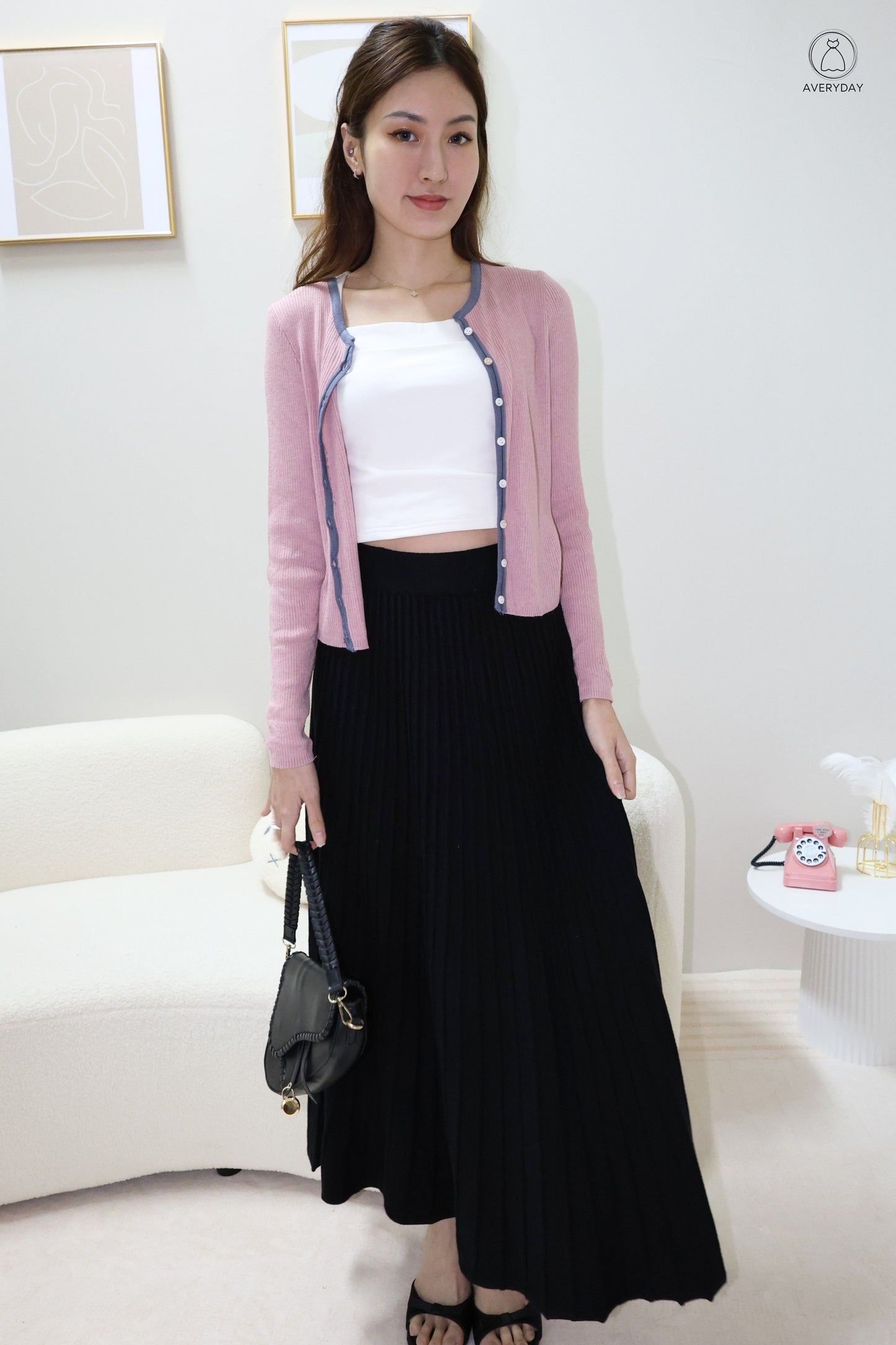 Heidi Contrast  Soft Ribbed Cardigan In Mulberry