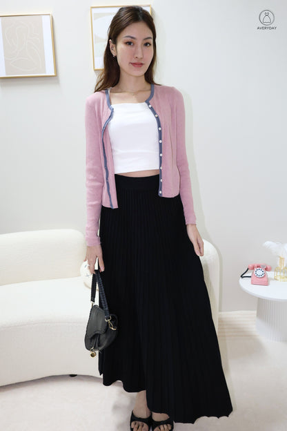 Heidi Contrast  Soft Ribbed Cardigan In Mulberry