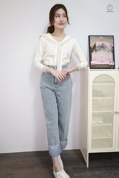 Lindy Washed Denim Cuffed Jeans (Light)