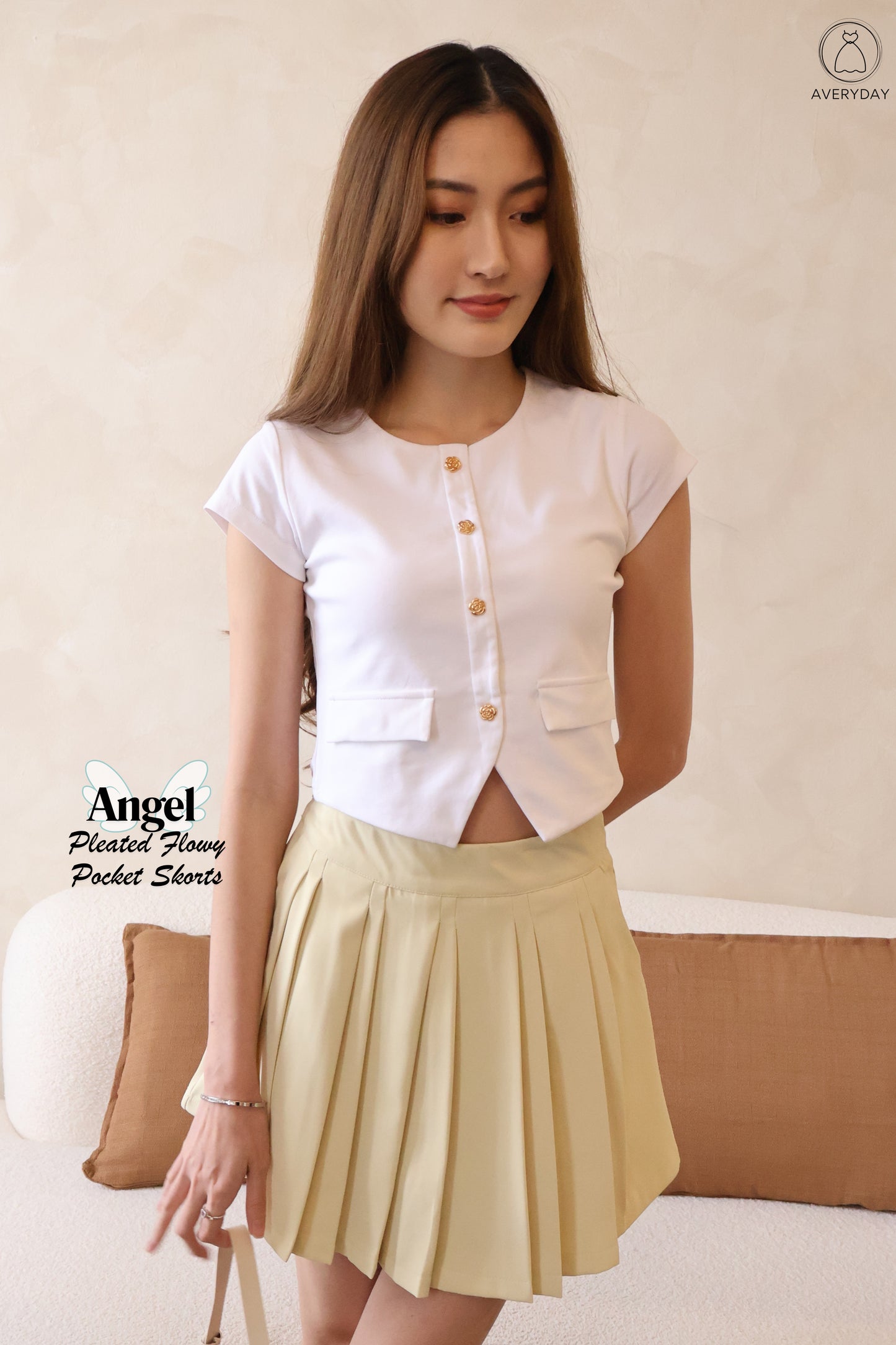 Angel Pleated Flowy Pocket Skorts In Daffodil