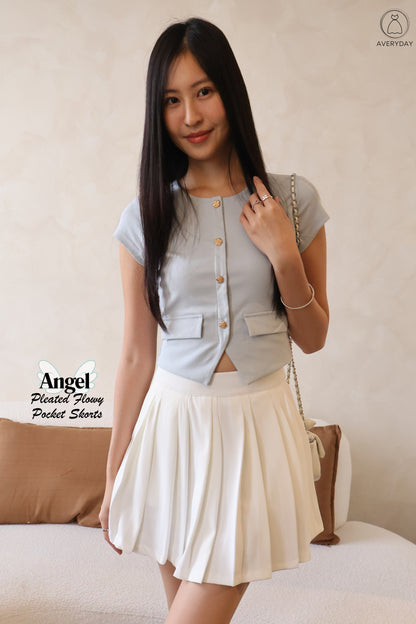Angel Pleated Flowy Pocket Skorts In White