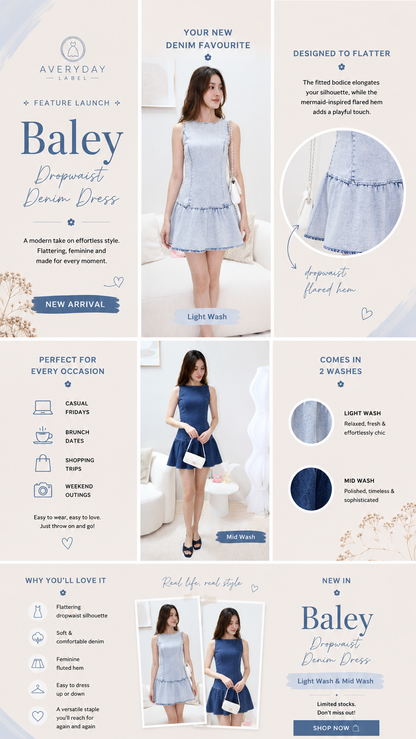 Baley Dropwaist Denim Dress In Light Wash