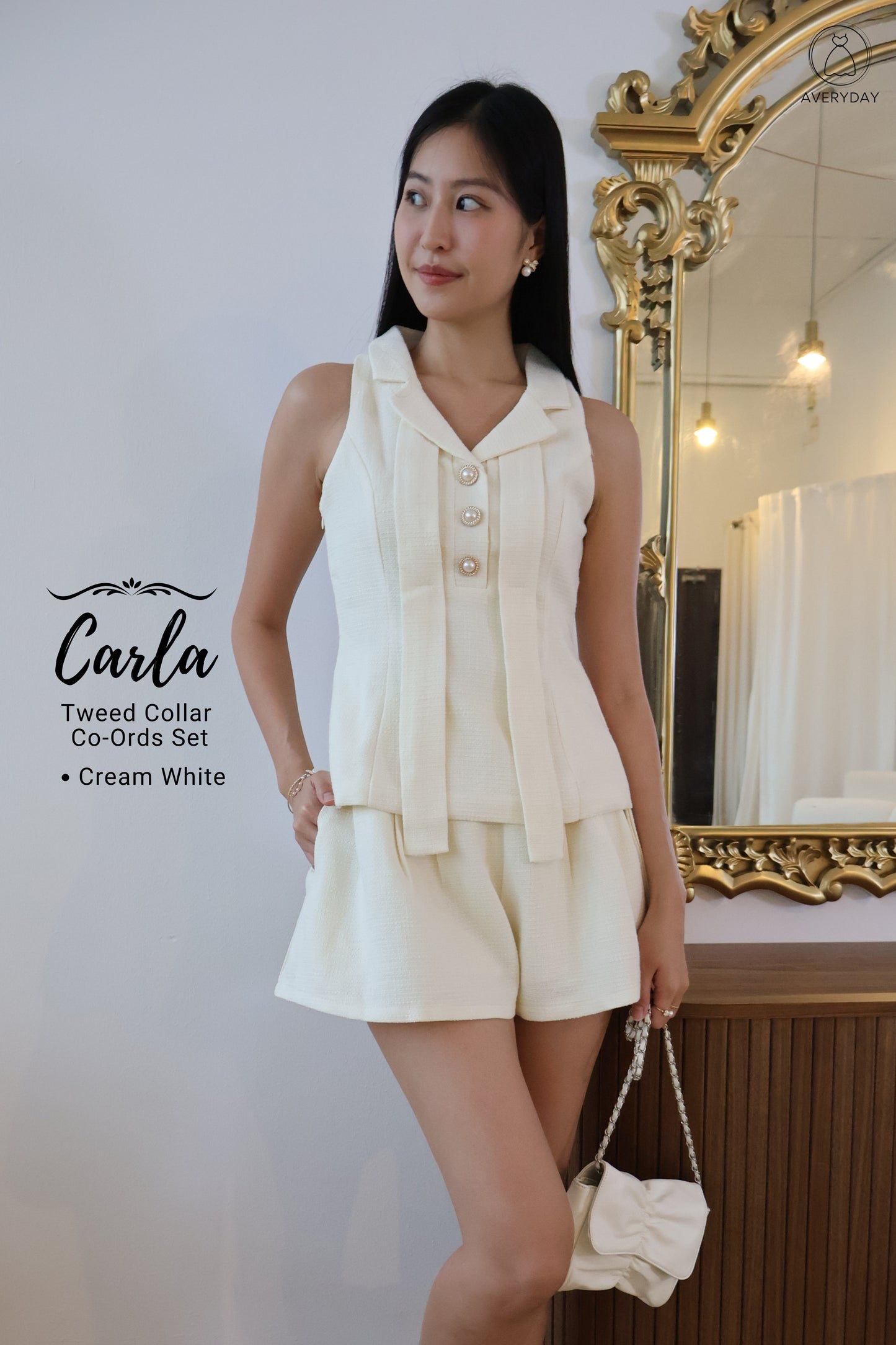 *Premium* Carla Tweed Collar Co-Ords Set In Cream White