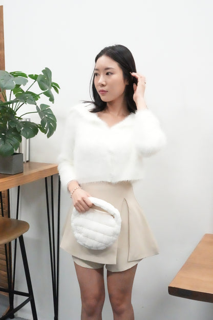 Fiona Fluffy Knit Top Cardigan in White