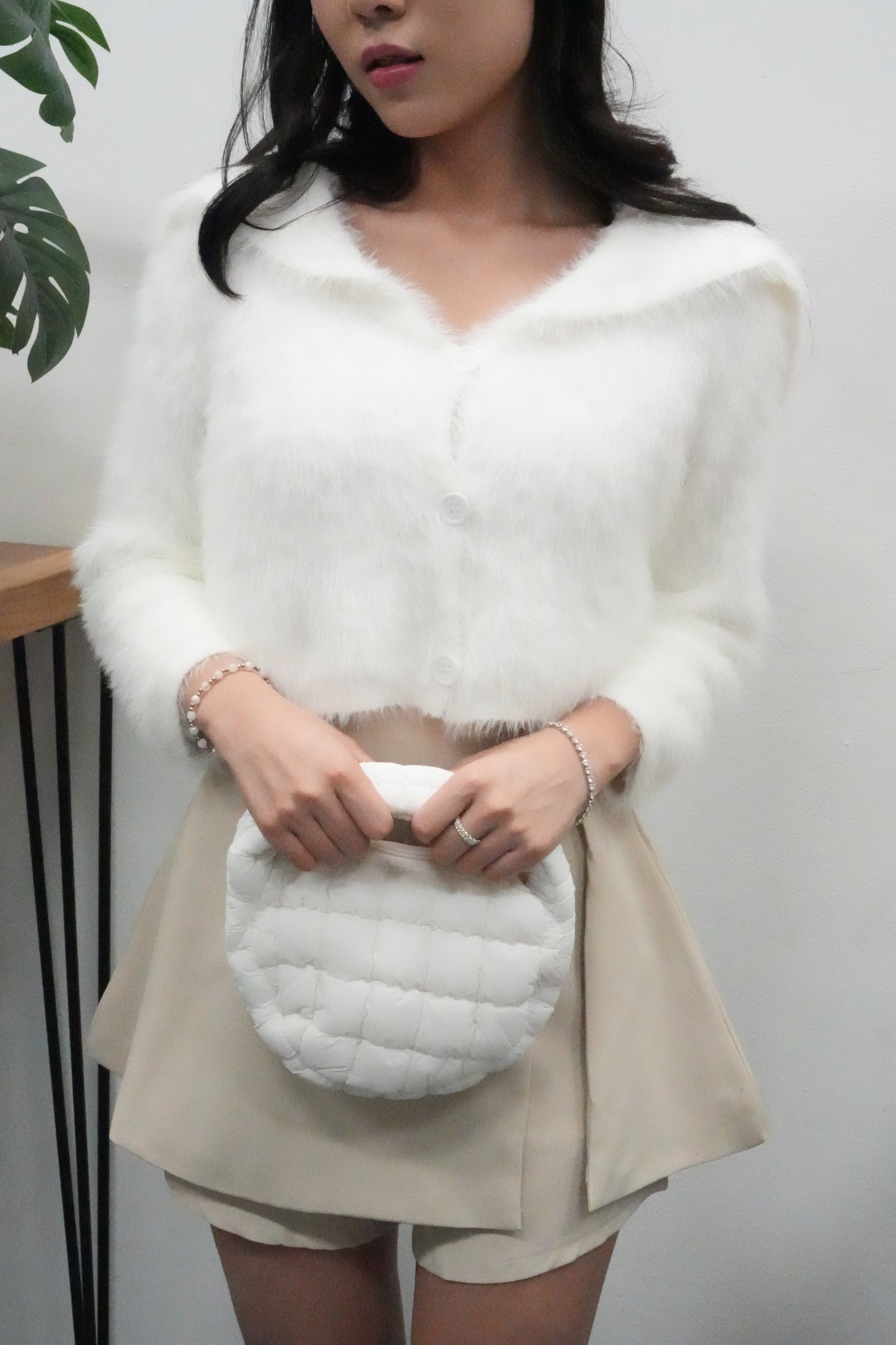 AVERYDAY Fiona Fluffy Knit Top Cardigan in White