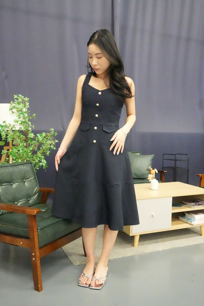 Lorey Button Work Dress in Navy