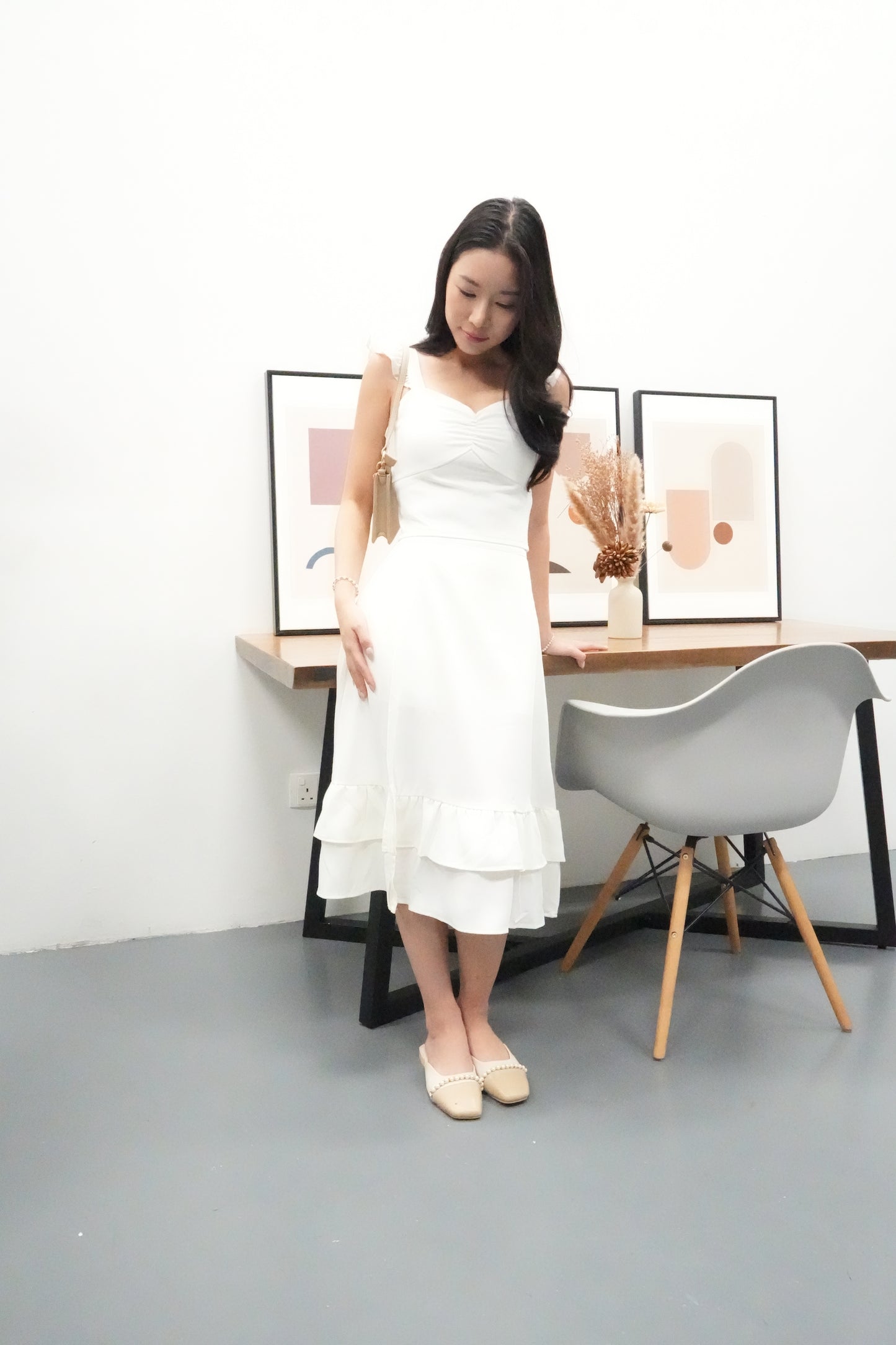 AVERYDAY Liora Flutter Midi Co-Ords in White