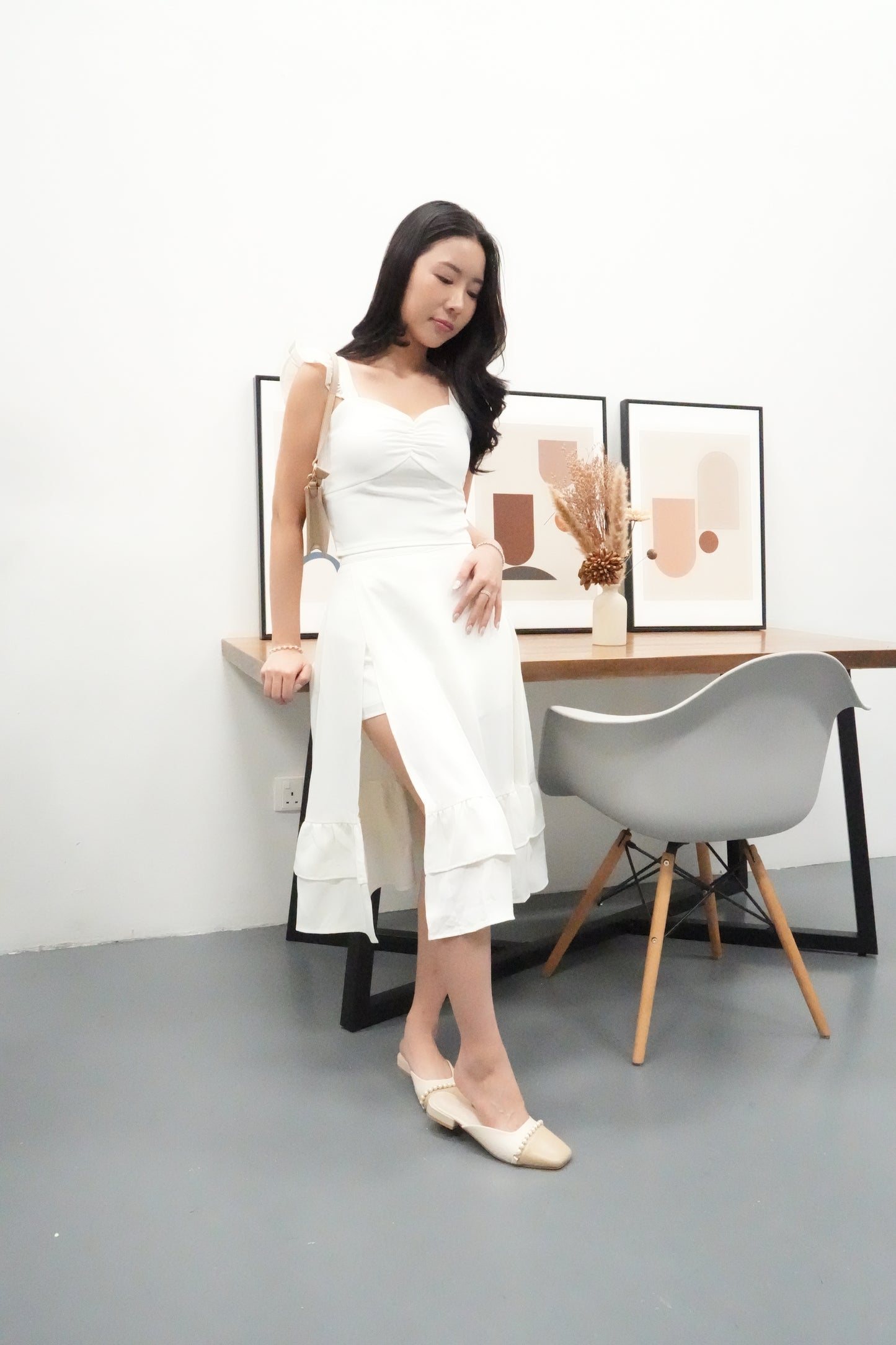 AVERYDAY Liora Flutter Midi Co-Ords in White