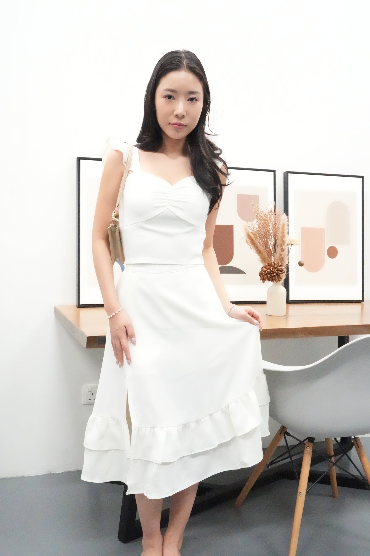 AVERYDAY Liora Flutter Midi Co-Ords in White