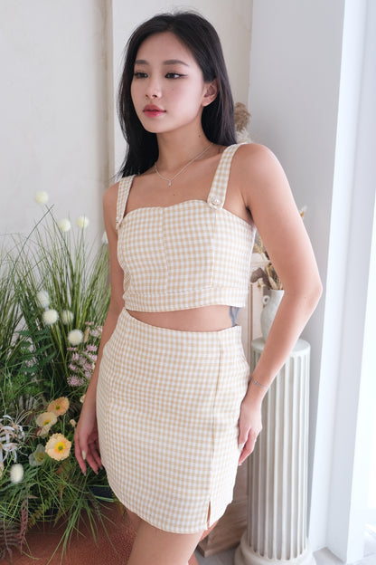 Emma Gingham 2-pc Set in Nude Beige