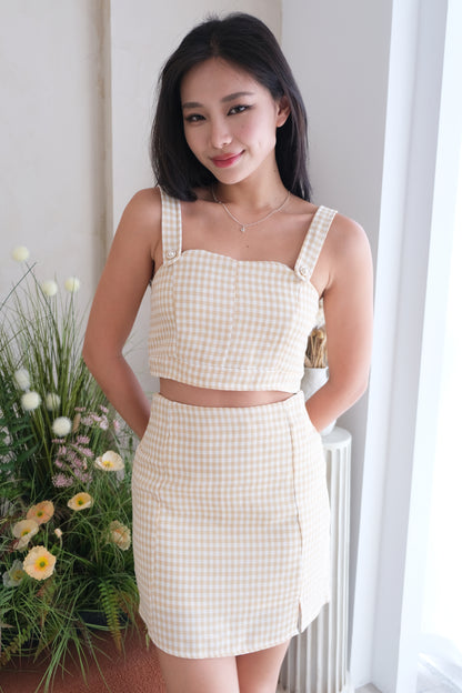 Emma Gingham 2-pc Set in Nude Beige