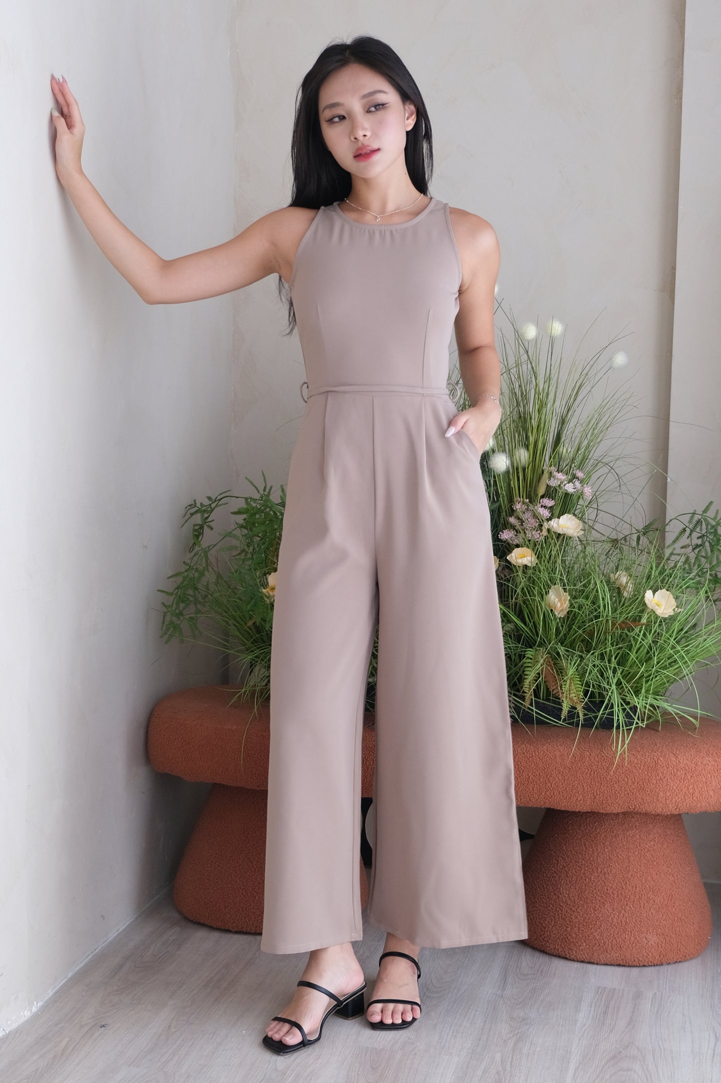 AVERYDAY Isabella Sleeveless Tank Jumpsuit in Taupe