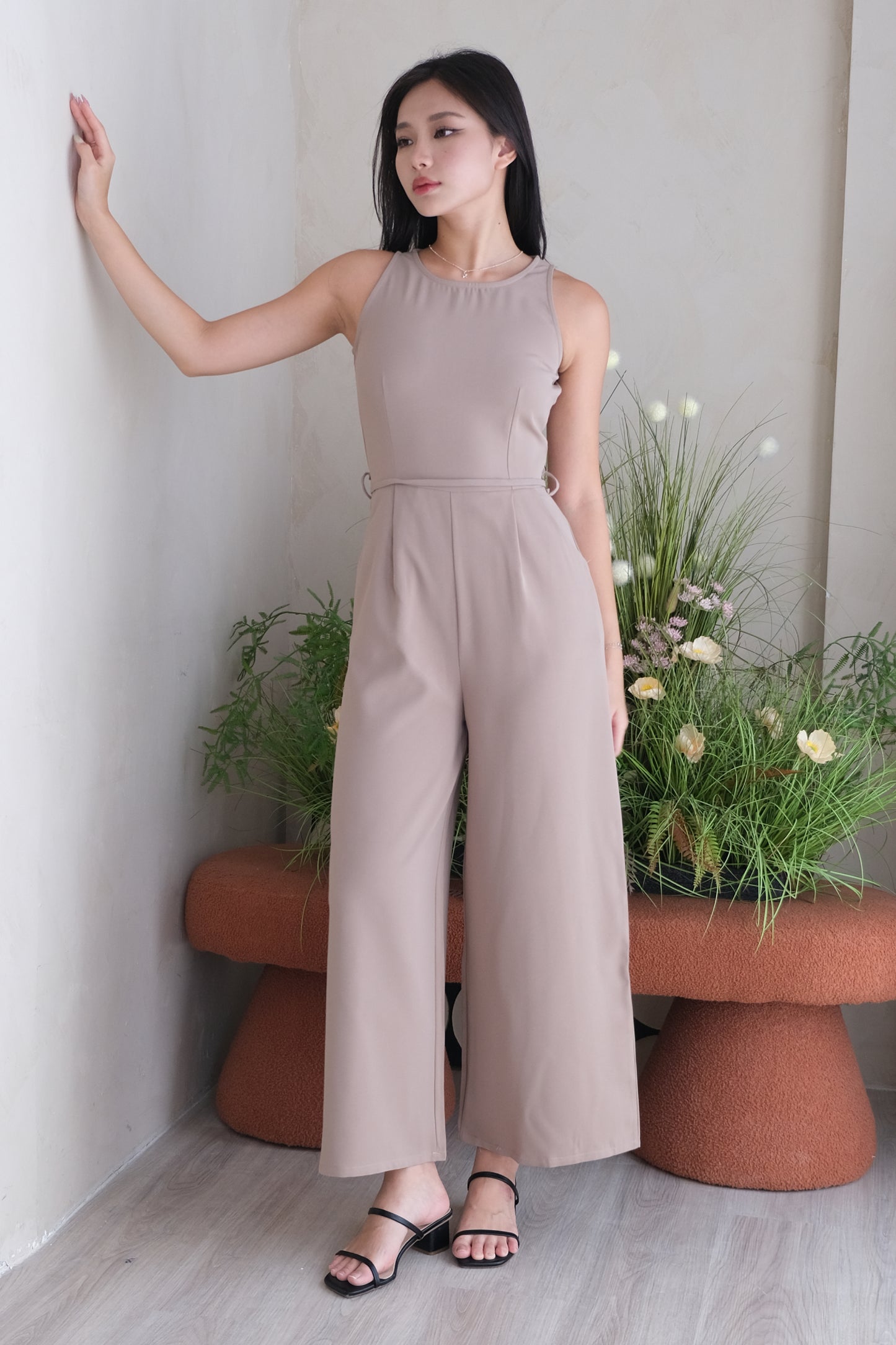 AVERYDAY Isabella Sleeveless Tank Jumpsuit in Taupe