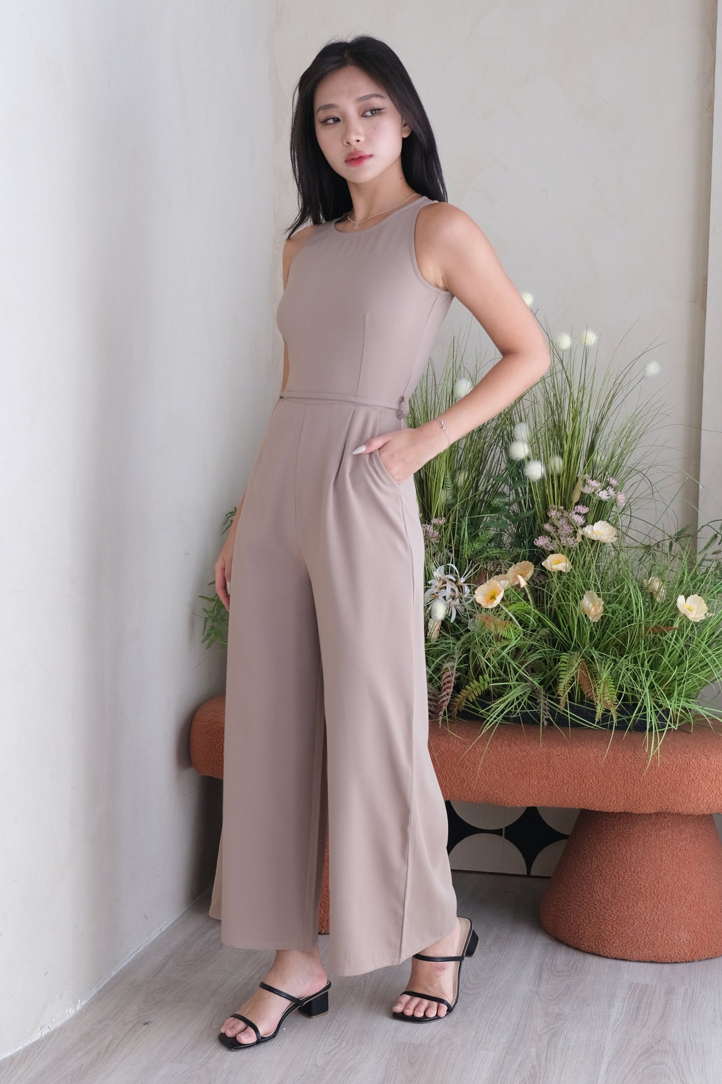 AVERYDAY Isabella Sleeveless Tank Jumpsuit in Taupe