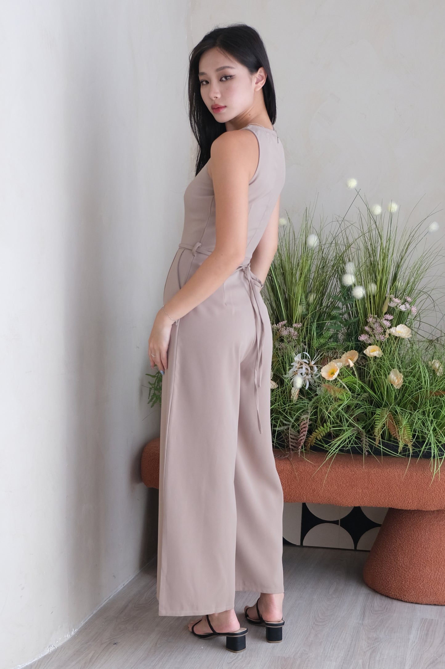 AVERYDAY Isabella Sleeveless Tank Jumpsuit in Taupe