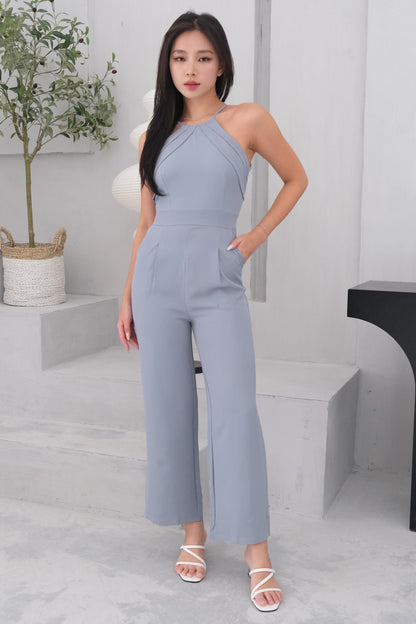 Ava Pleated Tie-back Jumpsuit in Blue