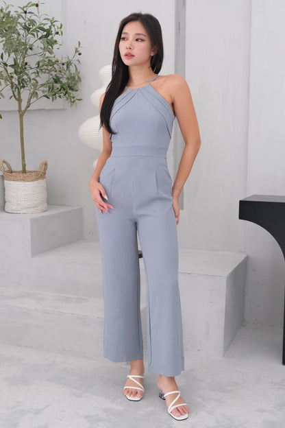 Ava Pleated Tie-back Jumpsuit in Blue