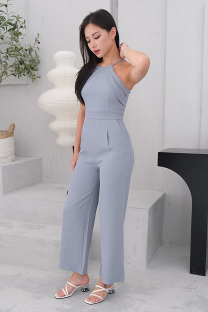 Ava Pleated Tie-back Jumpsuit in Blue