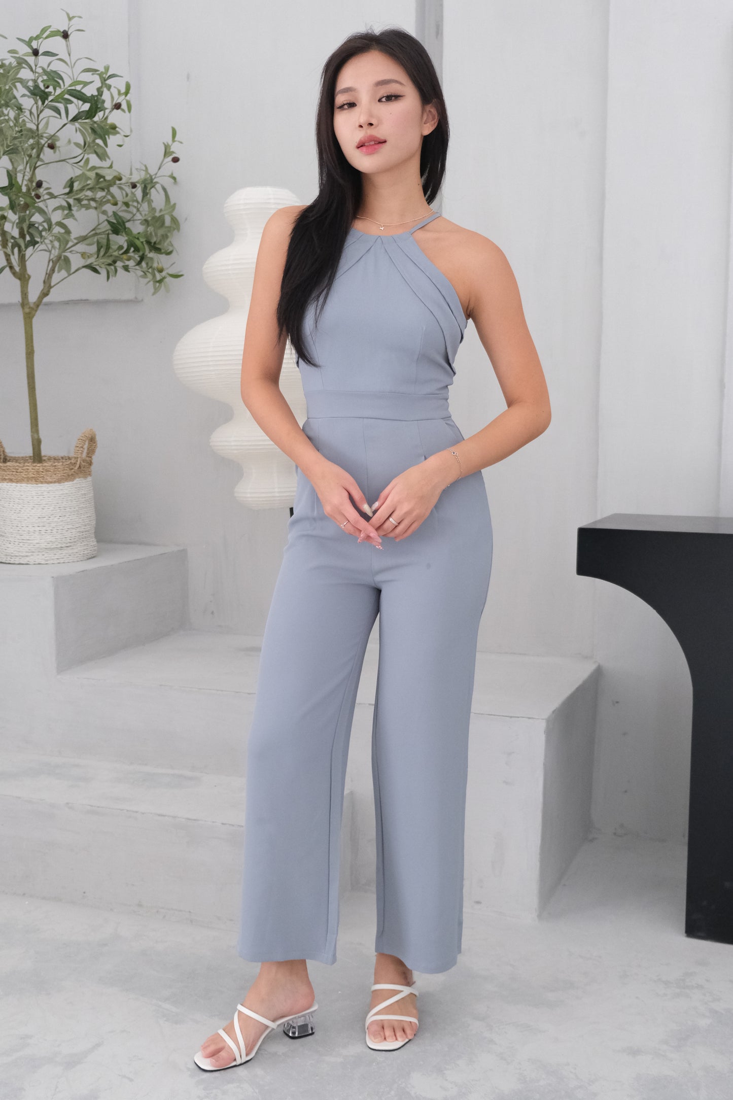 AVERYDAY Ava Pleated Tie-back Jumpsuit in Blue