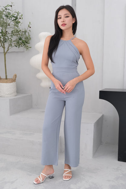 Ava Pleated Tie-back Jumpsuit in Blue