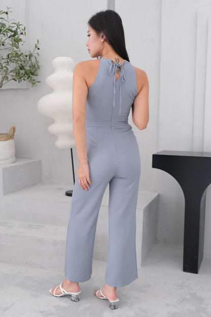 Ava Pleated Tie-back Jumpsuit in Blue