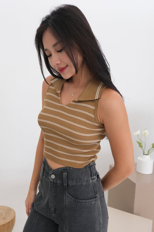 AVERYDAY Colette Knit Stripe Collar Top in Mustard