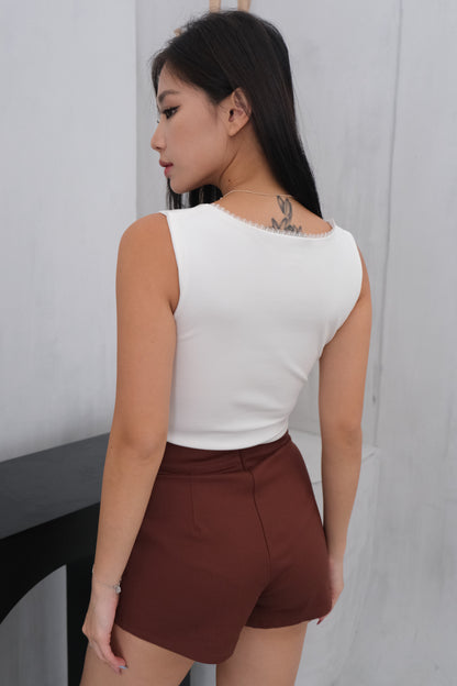 Valeria Lace Trim Top in White
