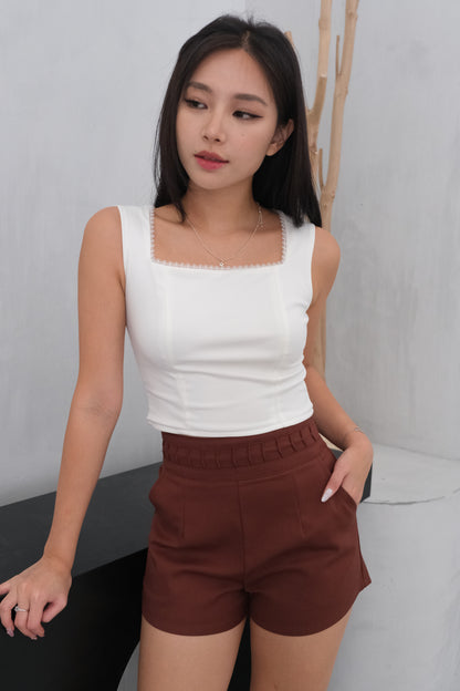 Valeria Lace Trim Top in White