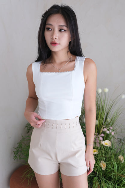 Valeria Lace Trim Top in White