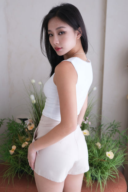 Valeria Lace Trim Top in White